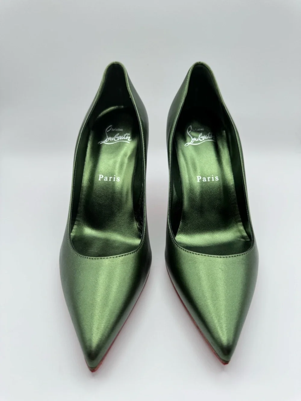 Christian Louboutin Kate 100 Metallic Green Forest Pumps Heels EU 37 - Picture 12 of 13